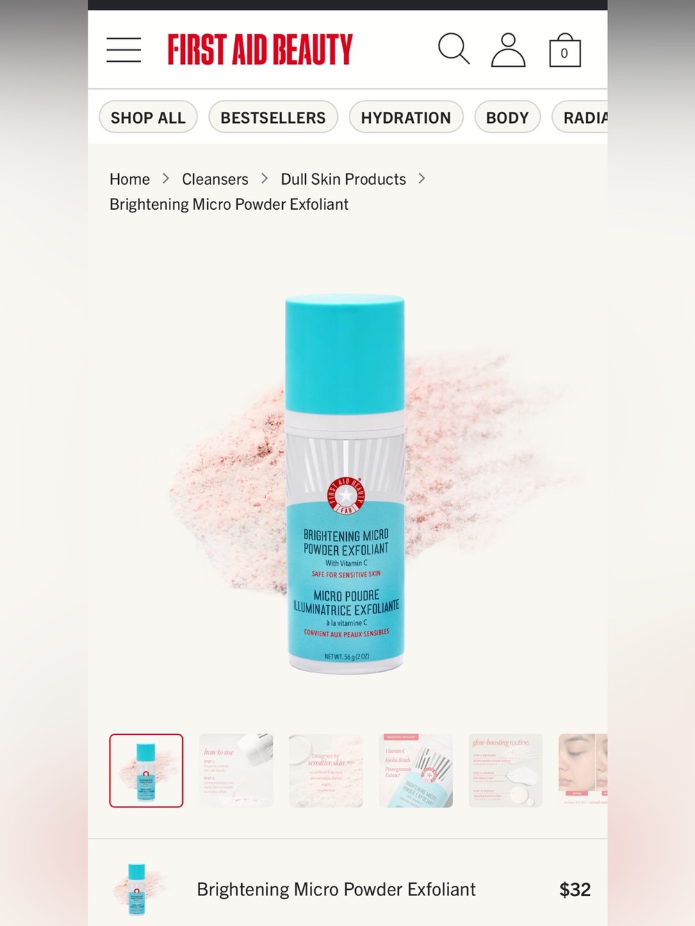 First Aid Beauty Brightening Micro Powder Exfoliant - Turquoise